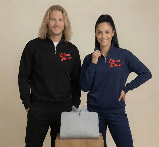 Quarter-Zip Pullover with Pink 'Ethan Hater' Script