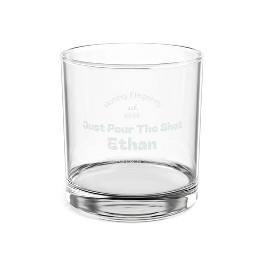Engraved Whiskey Glass 10.5oz — “Just Pour The Shot” Personalized Rocks Glass