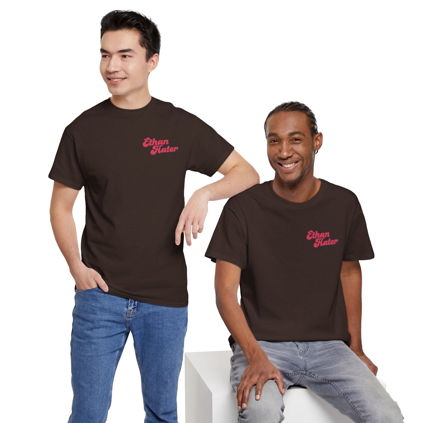 Retro 'Ethan Hater' Chest Logo Tee — Vintage Script Graphic T-Shirt