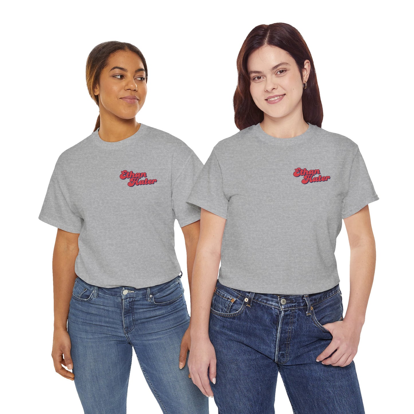 Retro 'Ethan Hater' Chest Logo Tee — Vintage Script Graphic T-Shirt