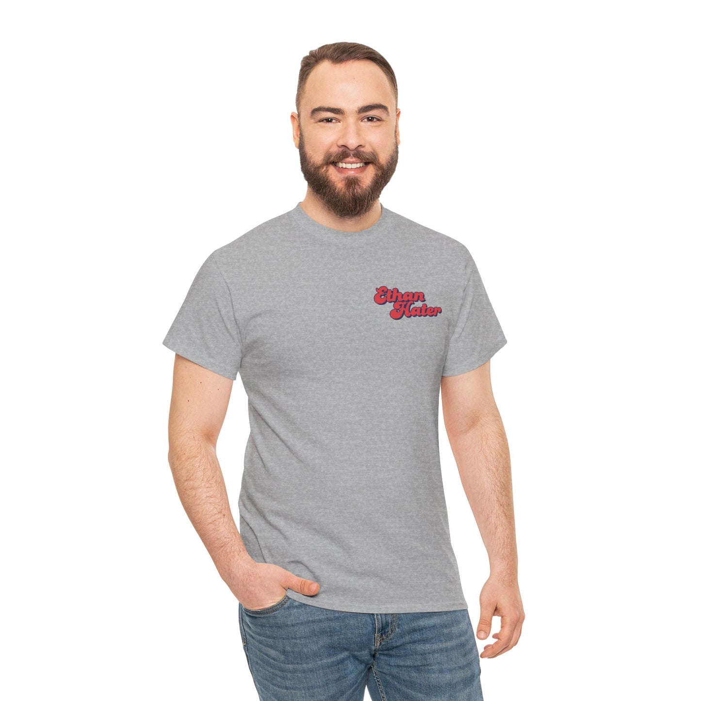Retro 'Ethan Hater' Chest Logo Tee — Vintage Script Graphic T-Shirt