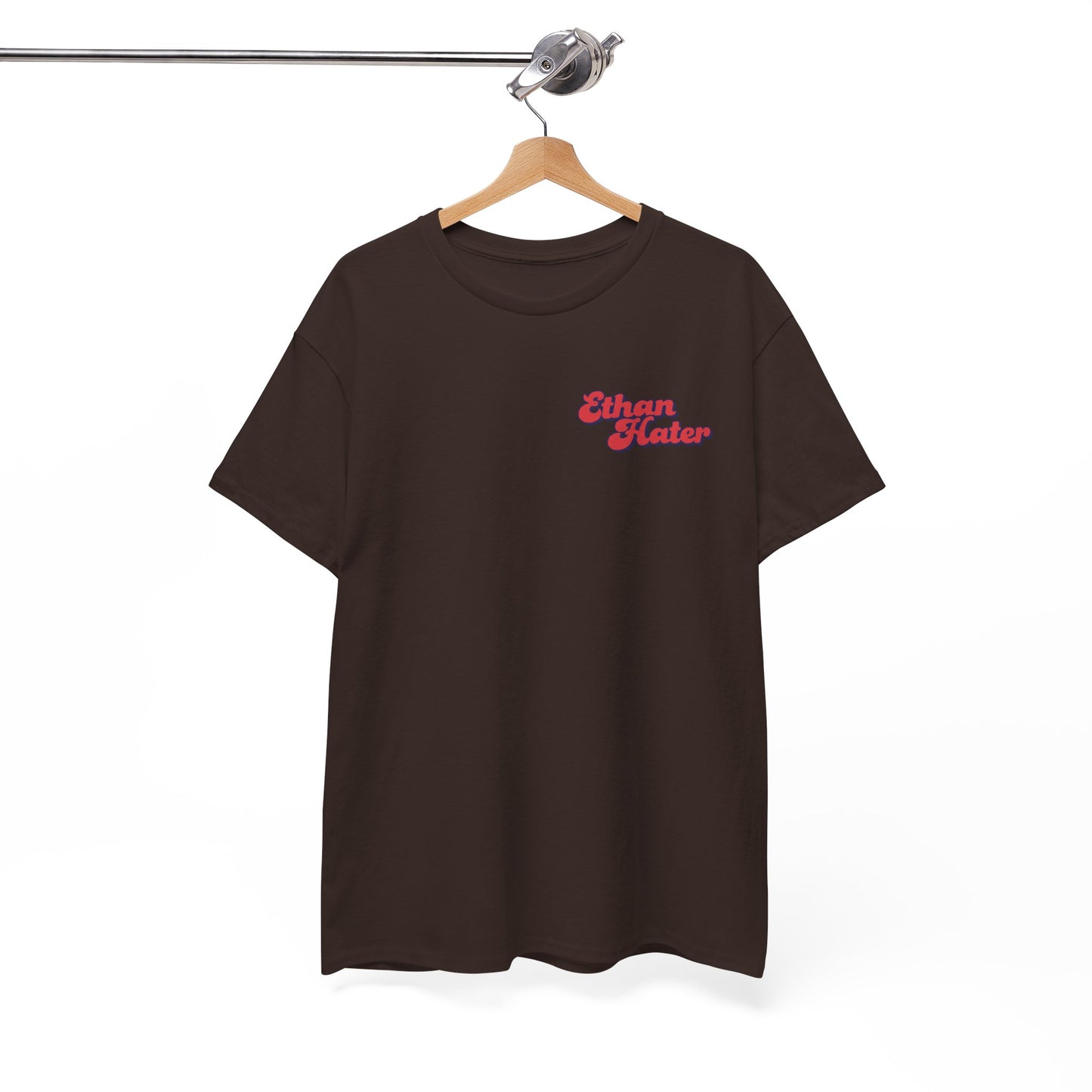 Retro 'Ethan Hater' Chest Logo Tee — Vintage Script Graphic T-Shirt