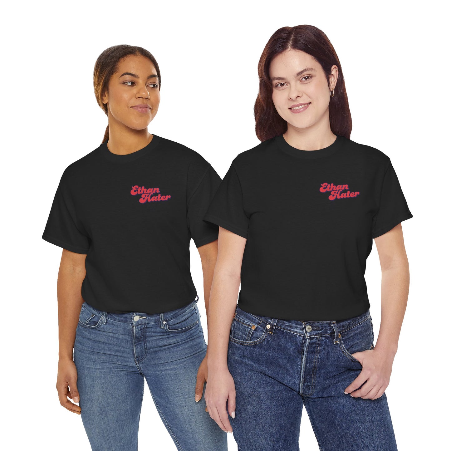 Retro 'Ethan Hater' Chest Logo Tee — Vintage Script Graphic T-Shirt
