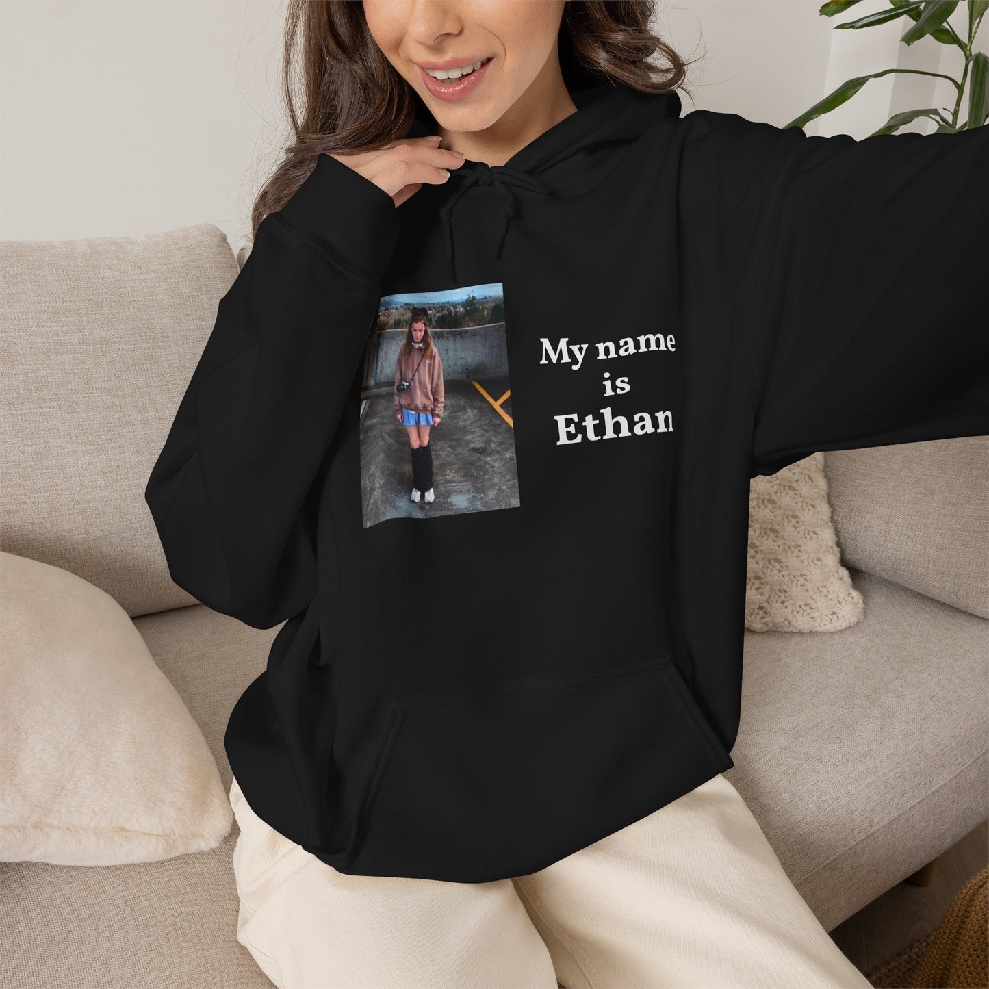 Customizable 'My Name Is [Name]' Photo Hoodie — Retro Lip Art & "Don't Touch Persona" Graphic