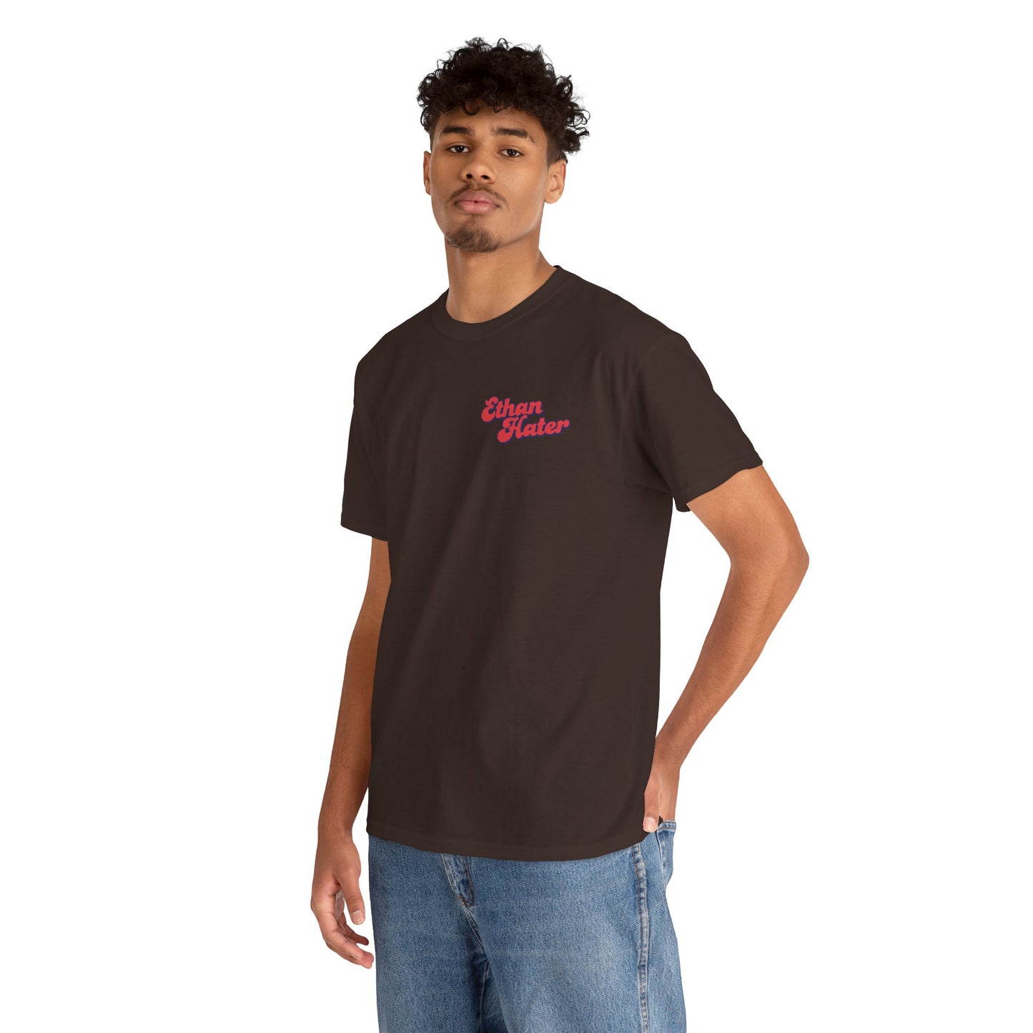 Retro 'Ethan Hater' Chest Logo Tee — Vintage Script Graphic T-Shirt