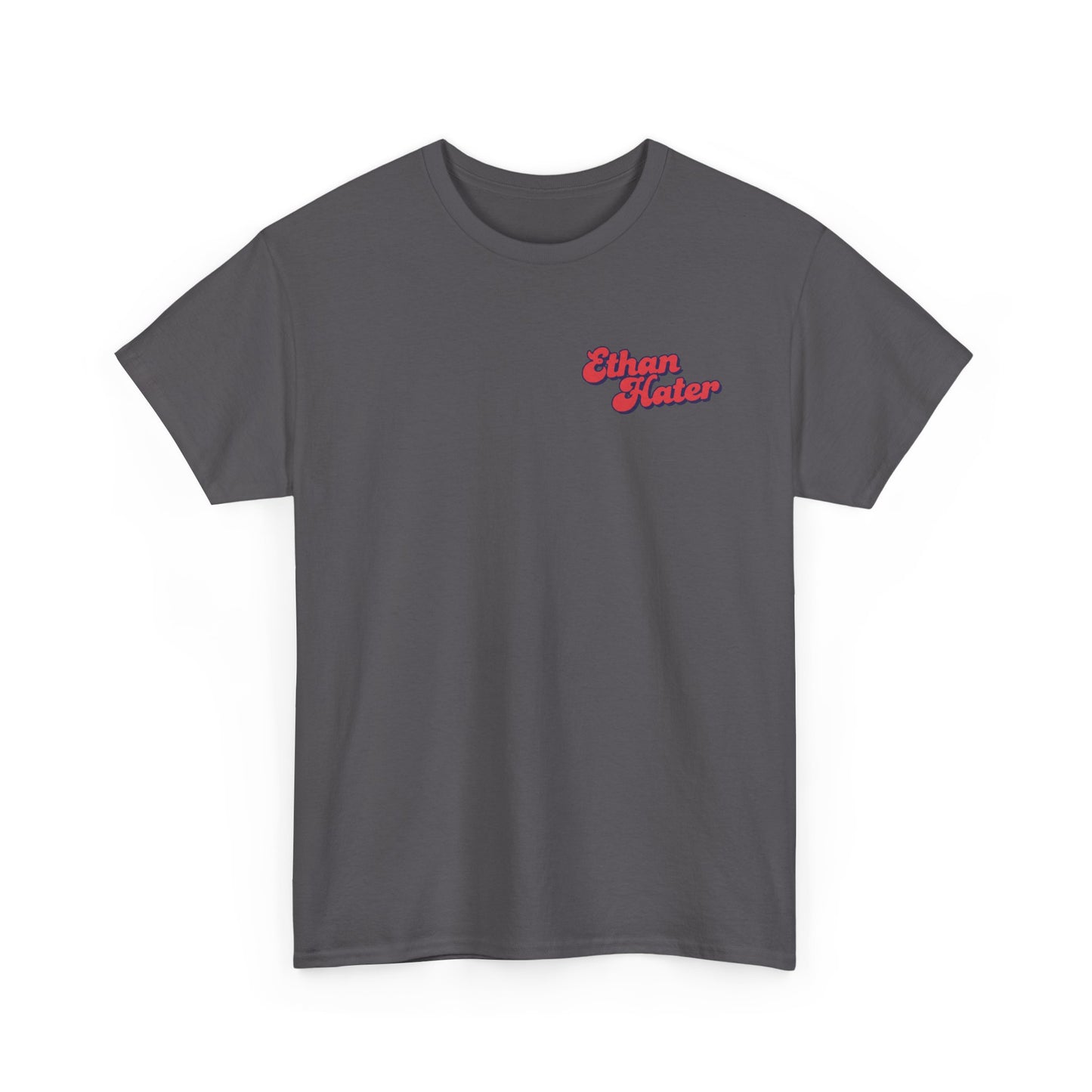 Retro 'Ethan Hater' Chest Logo Tee — Vintage Script Graphic T-Shirt