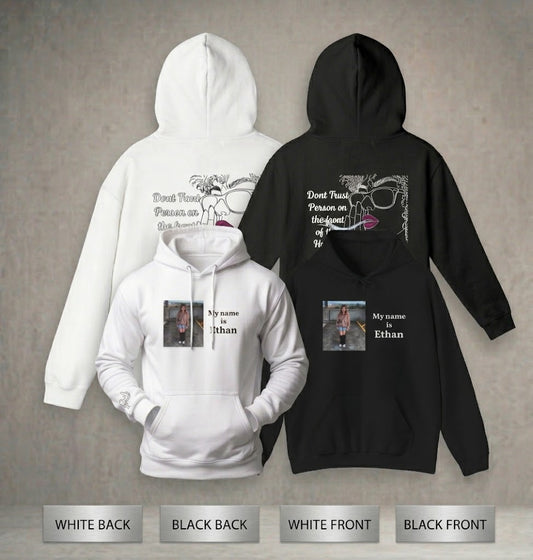 Customizable 'My Name Is [Name]' Photo Hoodie — Retro Lip Art & "Don't Touch Persona" Graphic