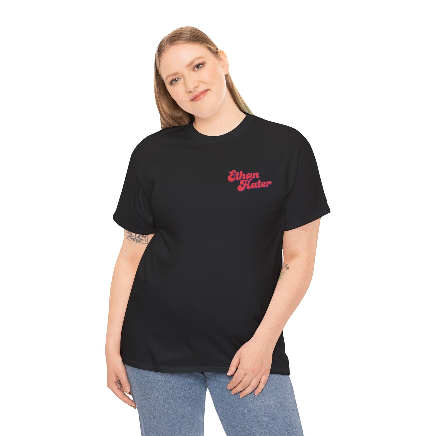 Retro 'Ethan Hater' Chest Logo Tee — Vintage Script Graphic T-Shirt