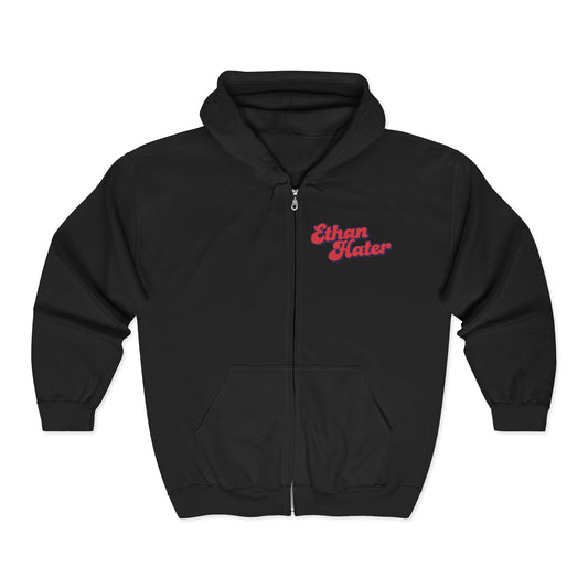 Ethan Hater Zip Hoodie — Retro Script Full‑Zip Hooded Sweatshirt