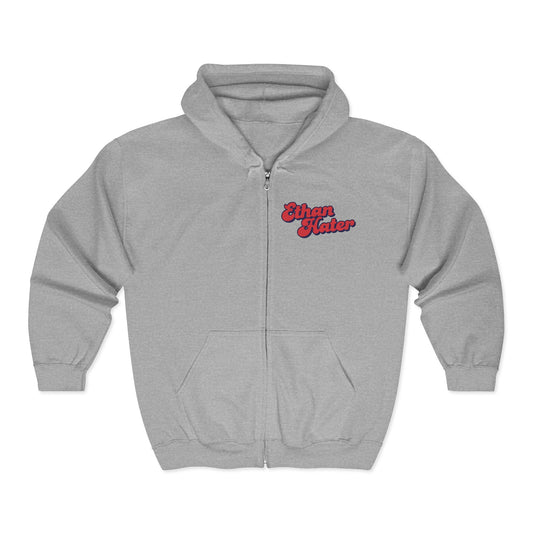Ethan Hater Zip Hoodie — Retro Script Full‑Zip Hooded Sweatshirt